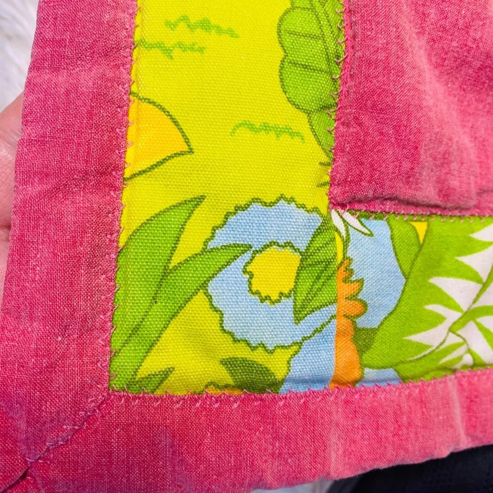 Vintage Handmade Embroiderd Felted Quilt  Baby Lap Flowerpower 60's